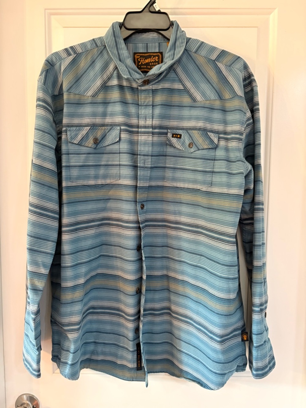 Howler Brothers Light Blue Striped Button-Front Shirt Jacket